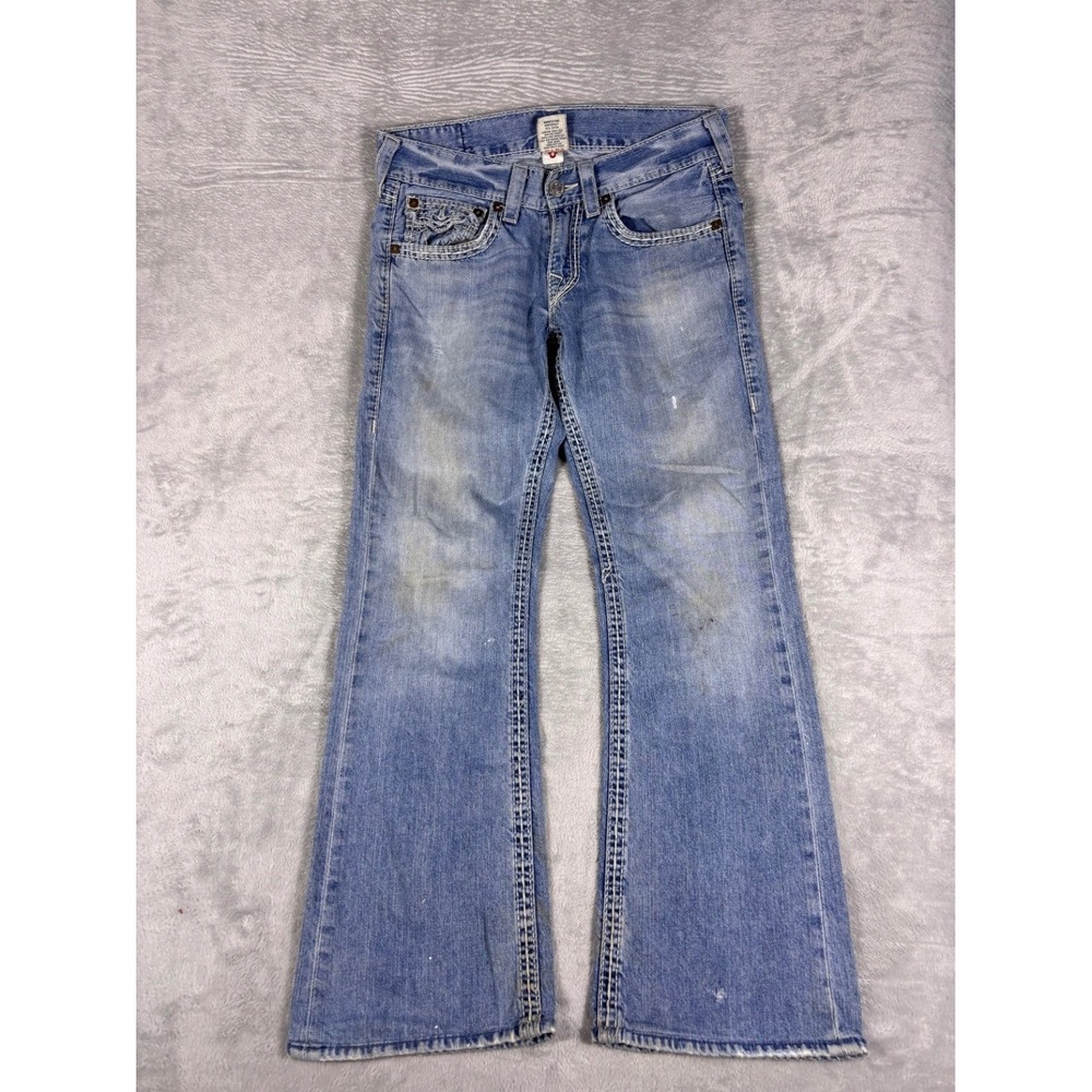 True Religion Jeans Joey Bootcut Mens Size 30 Blue Embroidered